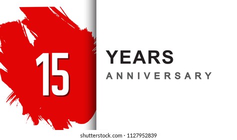 15th years anniversary design with red brush isolated on white background for company celebration event
