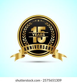 15th years anniversary icon logo design birthday celebration, Golden anniversary emblem