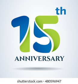 15th years anniversary label and sign, vector and illustration