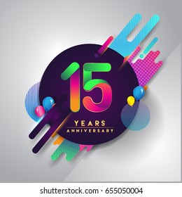 15th Years Anniversary Logo With Colorful Abstract Background, Vector Design Template Elements For Invitation Card And Poster Your Fifteen Birthday Celebration