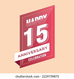 15th years anniversary logo template on brown background. celebrating whitenumbers with whiteribbon vector and confetti isolated design elements
