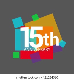 15th years anniversary logo, vector design isolated on colorful geometric background, for birthday celebration.