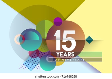 15th years anniversary logo, vector design birthday celebration with colorful geometric, Circles isolated on white background.