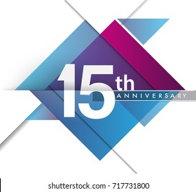 15th years anniversary logo, vector design birthday celebration with geometric isolated on white background.