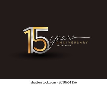 15th years anniversary logotype with multiple line silver and golden color isolated on black background for celebration event.