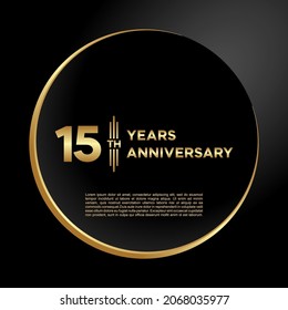 15th years anniversary, vector design for anniversary celebration with gold color on black background, simple and luxury design. logo vector template