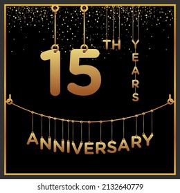 15th years anniversary, vector design for anniversary celebration with gold color on black background, simple and luxury design. logo vector template