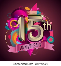 15th years anniversary wreath ribbon logo, geometric background