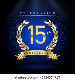 15th years celebration anniversary logo vector isolated on dark blue background