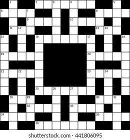 15x15 squares empty British-style crossword grid for 36 words with numbers. Vector illustration.