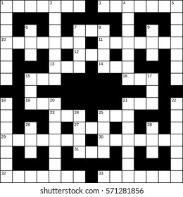 15x15 squares empty British-style crossword grid for 33 words with numbers. Vector illustration.
