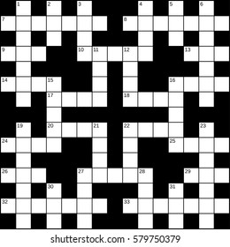 15x15 squares empty British-style crossword grid for 39 words with numbers. Vector illustration.