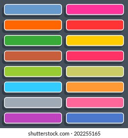 16 3d blank icon in flat style. Set 02 (hover variant). Colored matted rectangle button with shadow on gray background. This vector illustration web internet design element saved in 8 eps