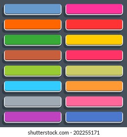 16 3d blank icon in flat style. Set 02 (inactive variant). Colored matted rectangle button with shadow on gray background. This vector illustration web internet design element saved in 8 eps