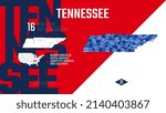 16 of 50 states of the United States, divided into counties with territory nicknames, Detailed vector Tennessee Map with name and date admitted to the Union, travel poster and postcard