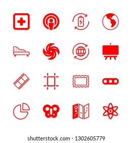 16 abstract icons with cross in square and pie chart in this set