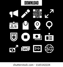 16 advertising vector icon set with id card, announcement, badge and maximize icons for mobile and web