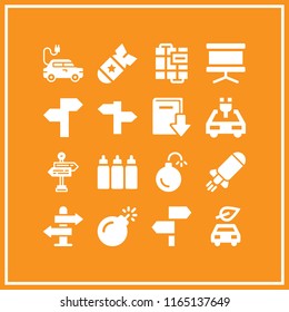 16 alternative vector icon set with bomb, panel, capsules and electric car icons for mobile and web