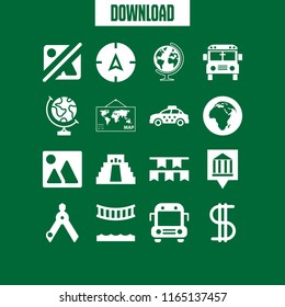 16 america vector icon set with bridge, landscape photo, flags and landscape icons for mobile and web