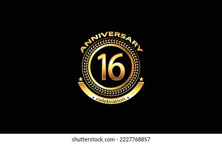 16 anniversary celebration. 16th anniversary celebration. 16 year anniversary celebration logo with black background.