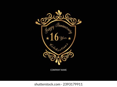 16 Aniversario de la celebración logotipo con escritura a mano color dorado diseño elegante