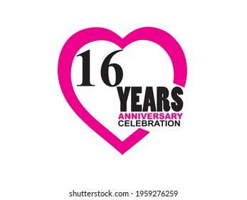 16 Anniversary celebration simple logo with heart design 