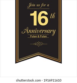 16 Anniversary celebration. sparkling confetti, stars, glitters and streamer ribbons on red background. Vector festive illustration. Birthday or wedding party event decoration