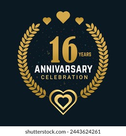 16 Anniversary celebration vector design, Celebrating luxurious golden color numbers 16 years Anniversary design.