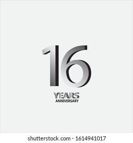 16 anniversary logo with silver. Vector design template elements for your birthday celebration.