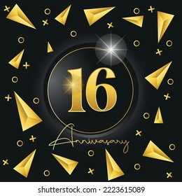 16 anniversary luxury golden logotype template design for banner, poster, card vector illustrator