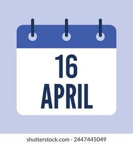 16 April Calendar. Blue Background. Vector Calendar.