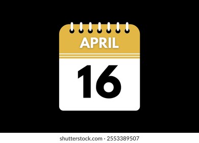 16 April calendar icon text page monthly web design on golden, black, and white background vector, icon, or illustration with the month of April 16
