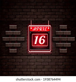 16 April calendar icon, vector illustration, on Bricks background