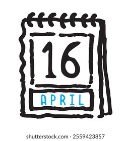 16 April date calendar - A simple yet elegant line art illustration of a date calendar captures the essence of organization and timekeeping. The clean lines and minimalistic design 
