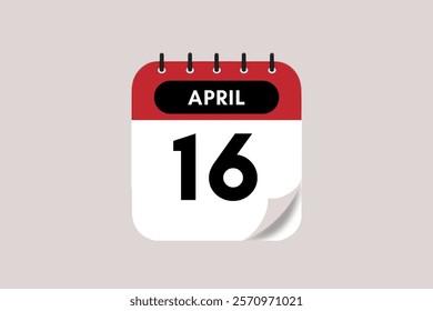 16 April month single day vector, illustration, calendar with rose red, black and off-white color background calendar April 16