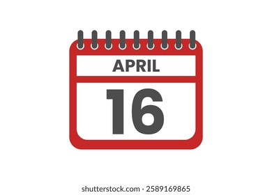 16 April month single day vector, illustration, calendar with red, black and white color background calendar April 16