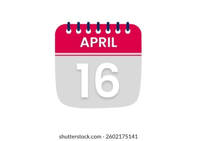 16 April month single day vector, illustration, calendar with red, off white and white color background calendar April 16