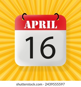 16 April. Speech bubble with 16 April. Business concept. 3d illustration. Pop art style. Vector line icon for Business and Advertising