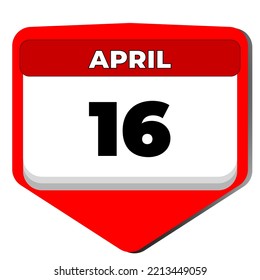 16 April vector icon calendar day. 16 date of April. Sixteenth day of April. 16th date number. 16 day calendar. Sixteen date. Vector illustration