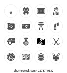 16 Armour, Hockey mask, Scoreboard, Home, stick, Medal, Television, Whistle, Puck modern icons on round shapes, vector illustration, eps10, trendy icon set.