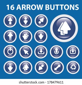 16 arrow buttons, icons set, vector