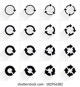 16 arrow flat icon with gray long shadow (set 04). Black sign on white background. Tidy, clean, simple, minimal, solid, plain style. Vector illustration web internet design element save in 8 eps