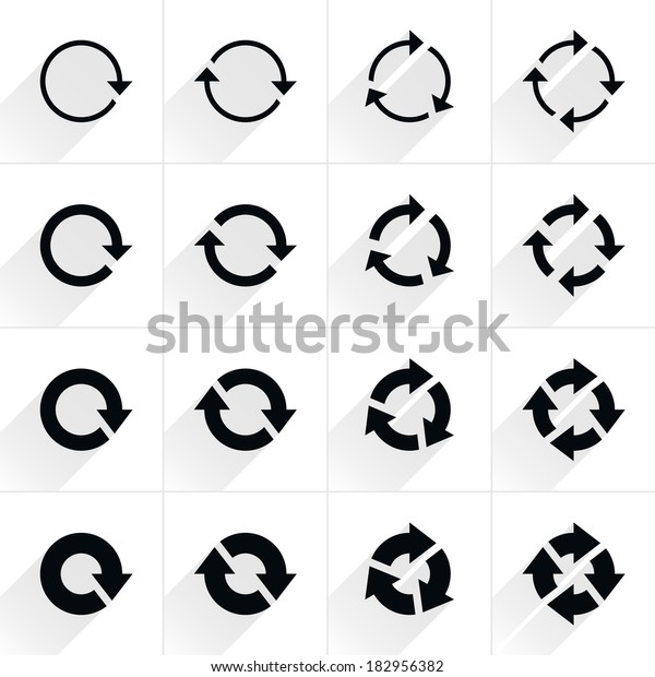 16 arrow flat icon with gray long shadow (set 04).\
Black sign on white background. Tidy, clean, simple, minimal,\
solid, plain style. Vector illustration web internet design element\
save in 8 eps