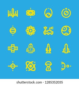 16 astronaut icons with satellite and space capsule in this set