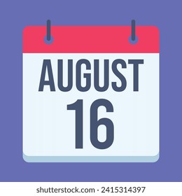 Calendario del 16 de agosto. Fondo Azul. Calendario de vectores.