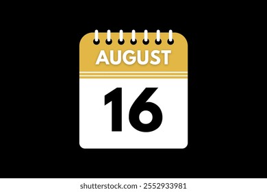 16 August Kalender Symbol Textseite monatliches Web-Design auf goldenem, schwarzem und weißem Hintergrund Vektor, Symbol oder Illustration mit dem Monat August 16