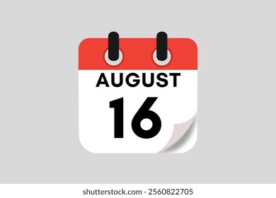 16 August calendar icon text page monthly web design on red, white, black and ash background vector, icon, or illustration with the month of August 16