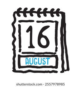 16 August date calendar - A simple yet elegant line art illustration of a date calendar captures the essence of organization and timekeeping. The clean lines and minimalistic design 
