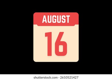 16 August icon text page monthly web design on coral, white, tangerine and black background vector, icon, or illustration with the month of August 16