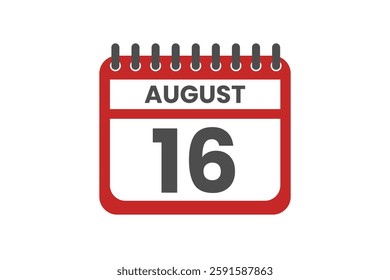 16 August month single day vector, illustration, calendar with red, black and white color background calendar August 16 